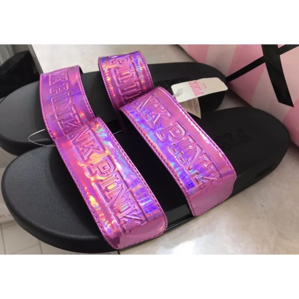Victoria Secret "PINK" Iridescent Slides S/P NWT